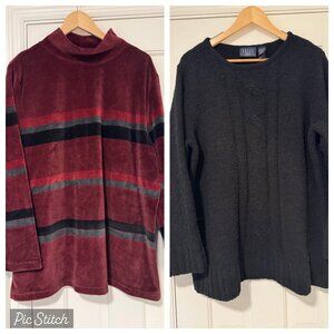 Bundle Lot Wmn 1X Crazy Horse Liz Claiborne Sweaters Black Cable Knit NWT Velour